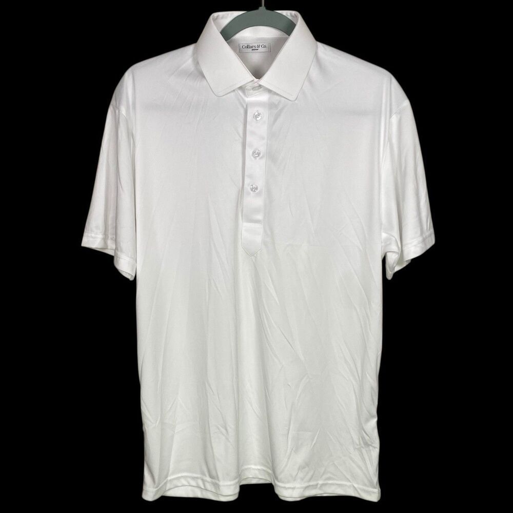 Collars & Co Polo Shirt Mens M White Dress Collar Golf Preppy Office Work Casual